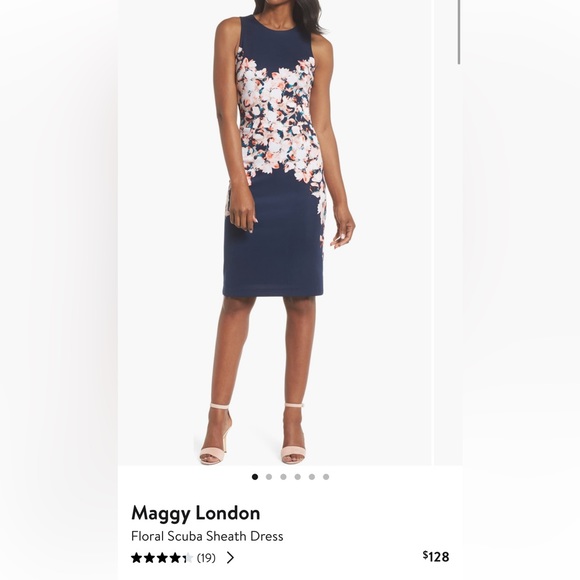 Maggy London Floral Sleeveless Sheath Dress Navy 16 - Picture 3 of 9